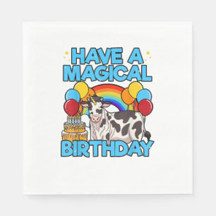 Cow Birthday Magical Rainbow Theme Party Cattleman Napkin