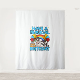 Cow Birthday Magical Rainbow Theme Party Cattleman Tapestry