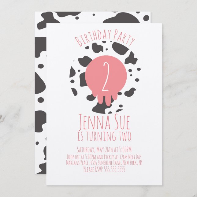 Cow Birthday Party Animal Print Pattern Any Age  Invitation (Front/Back)