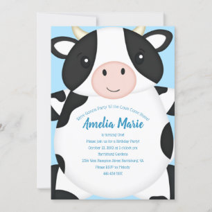 Cow Birthday Party Blue Invitation
