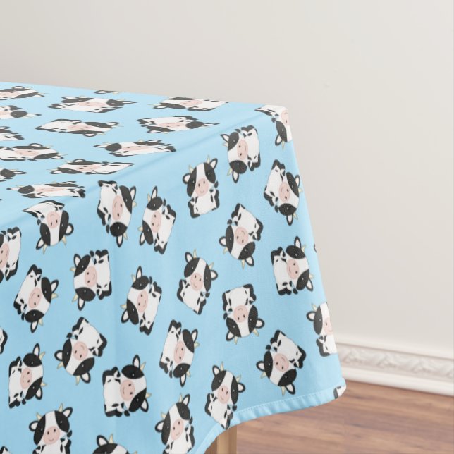 Cow Birthday Party Blue Tablecloth (In Situ)