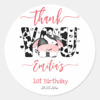 Cow birthday party cow pattern pink thank you 