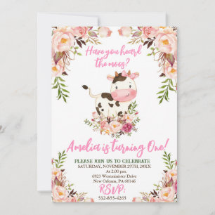 Cow Birthday Party, Farm Party, Girl Birthday Invitation