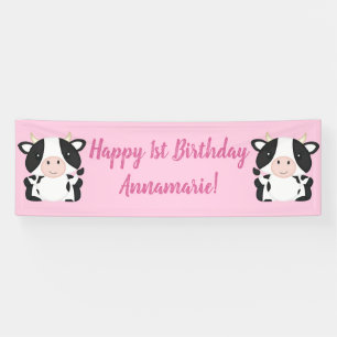 Cow Birthday Party Pink Banner