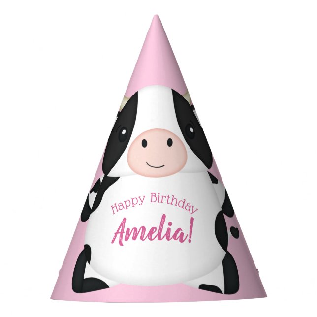 Cow Birthday Party Pink Hat (Front)