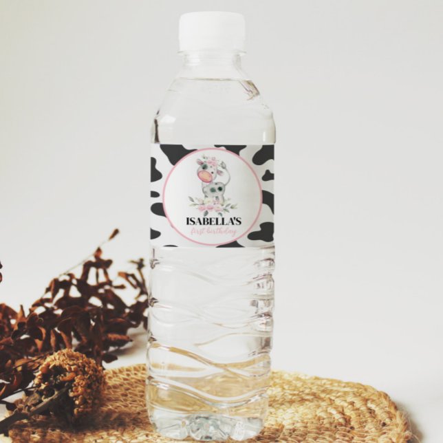 Cow Birthday Party Water Bottle Label (Creator Uploaded)