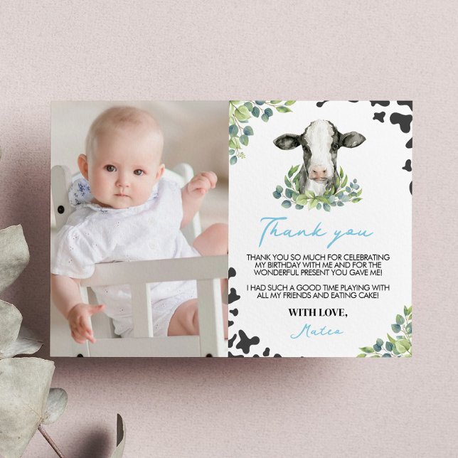 Cow Birthday Photo Thank You Card (Creator Uploaded)