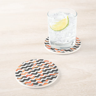 Cow Black and Orange Chevron Print Coaster