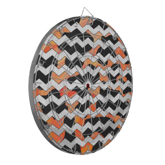 Cow Black and Orange Chevron Print Dartboard (Front Left)