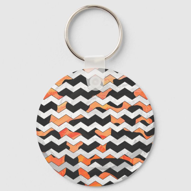 Cow Black and Orange Chevron Print Key Ring (Front)
