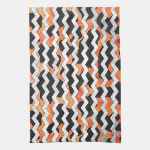 Cow Black and Orange Chevron Print Tea Towel