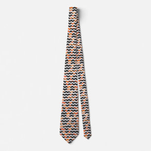 Cow Black and Orange Chevron Print Tie