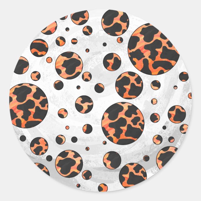 Cow Black and Orange Polka Dot Print Classic Round Sticker (Front)
