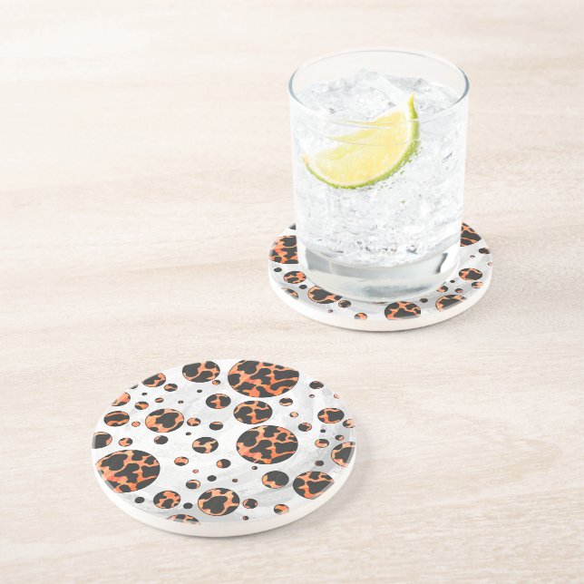 Cow Black and Orange Polka Dot Print Coaster (Side)