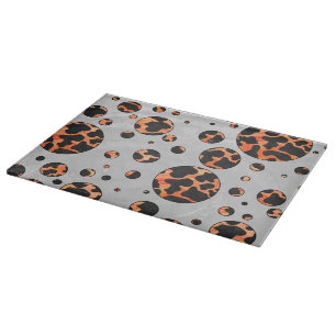 Cow Black and Orange Polka Dot Print Cutting Board