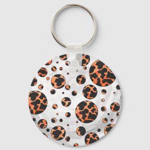 Cow Black and Orange Polka Dot Print Key Ring