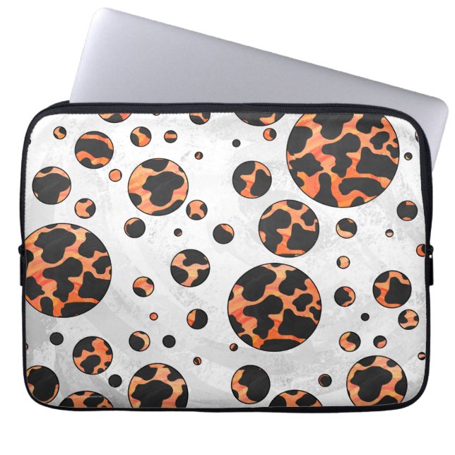 Cow Black and Orange Polka Dot Print Laptop Sleeve (Front)