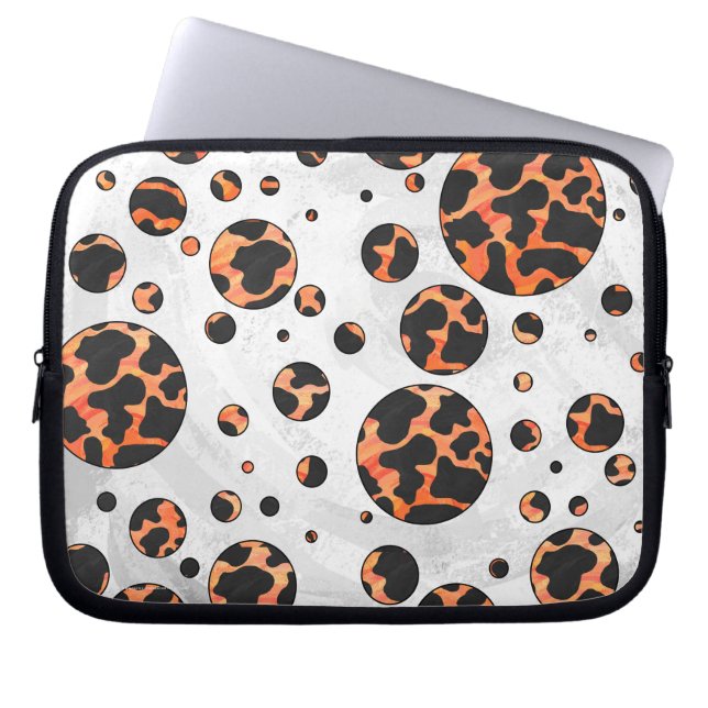 Cow Black and Orange Polka Dot Print Laptop Sleeve (Front)