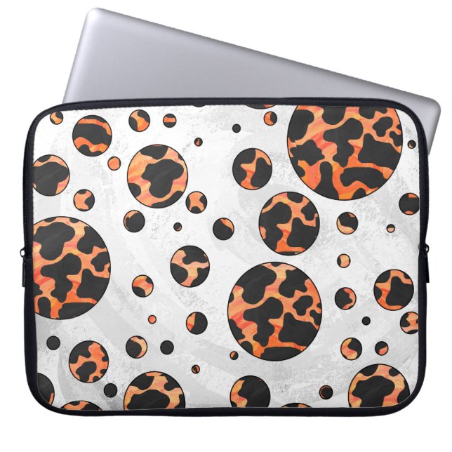Cow Black and Orange Polka Dot Print Laptop Sleeve (Front)
