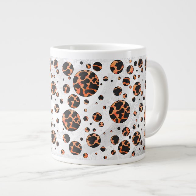Cow Black and Orange Polka Dot Print Large Coffee Mug (Front Right)