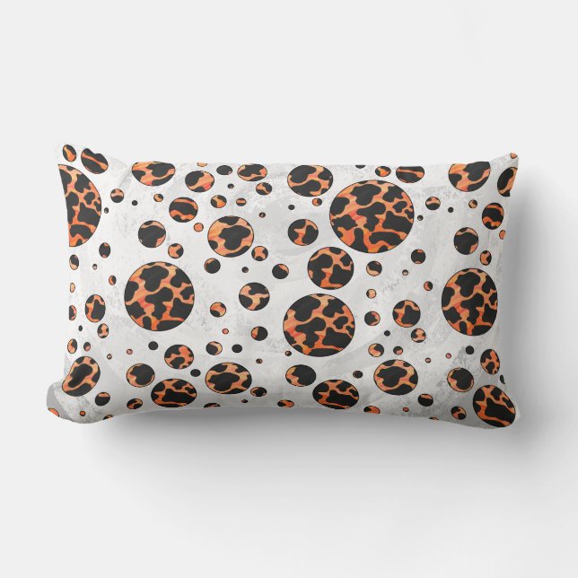 Cow Black and Orange Polka Dot Print Lumbar Cushion (Front)
