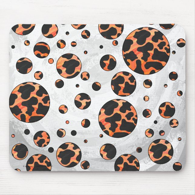 Cow Black and Orange Polka Dot Print Mouse Mat (Front)