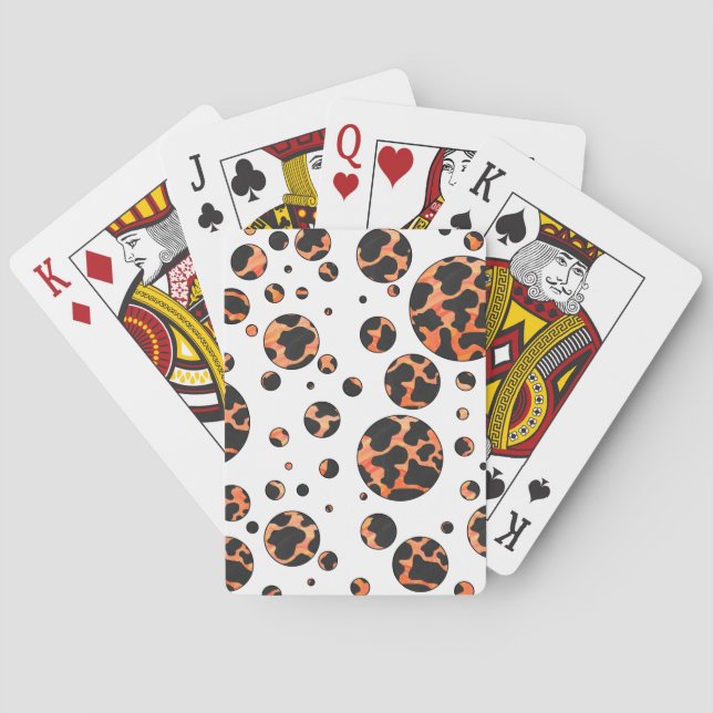 Cow Black and Orange Polka Dot Print Playing Cards (Back)