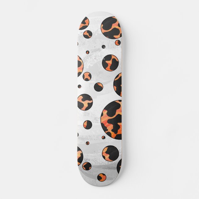 Cow Black and Orange Polka Dot Print Skateboard (Front)