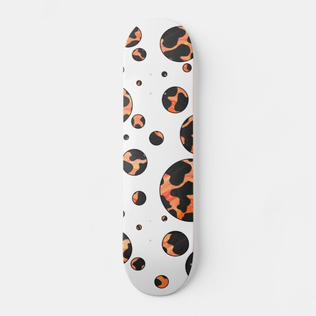 Cow Black and Orange Polka Dot Print Skateboard (Front)