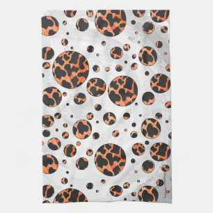 Cow Black and Orange Polka Dot Print Tea Towel
