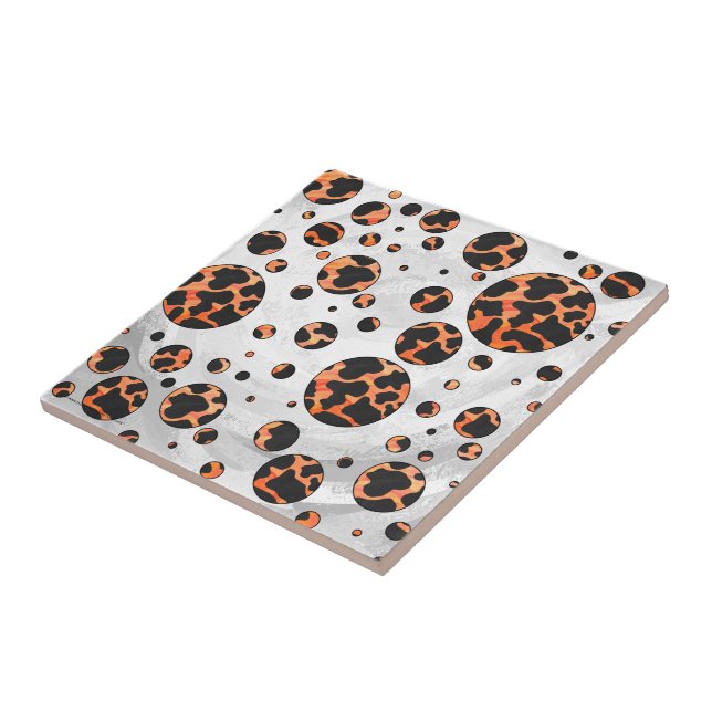 Cow Black and Orange Polka Dot Print Tile (Side)