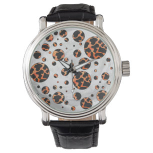 Cow Black and Orange Polka Dot Print Watch