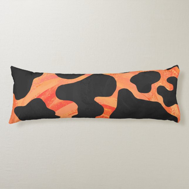 Cow Black and Orange Print Body Cushion (Front)