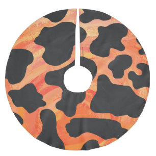 Cow Black and Orange Print Brushed Polyester Tree Skirt