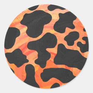Cow Black and Orange Print Classic Round Sticker