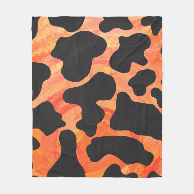 Cow Black and Orange Print Fleece Blanket (Front)