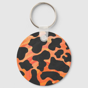Cow Black and Orange Print Key Ring