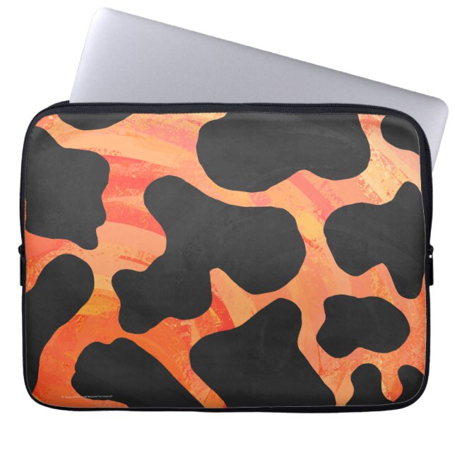 Cow Black and Orange Print Laptop Sleeve (Front)