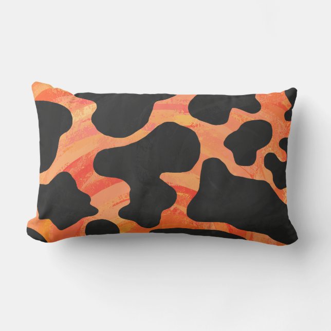 Cow Black and Orange Print Lumbar Cushion (Front)