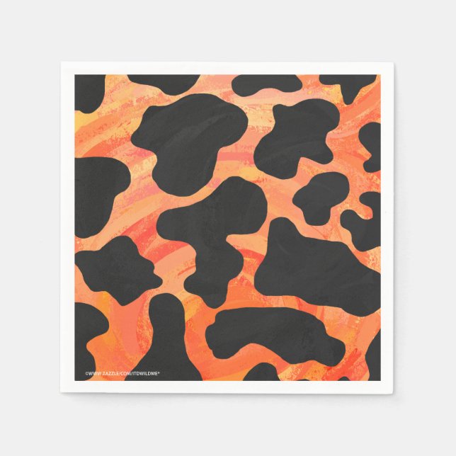 Cow Black and Orange Print Napkin (Front)
