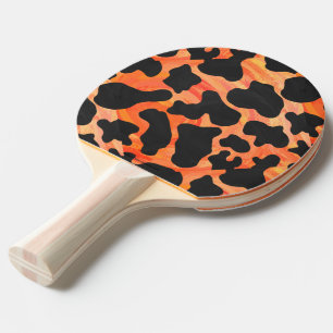 Cow Black and Orange Print Ping Pong Paddle