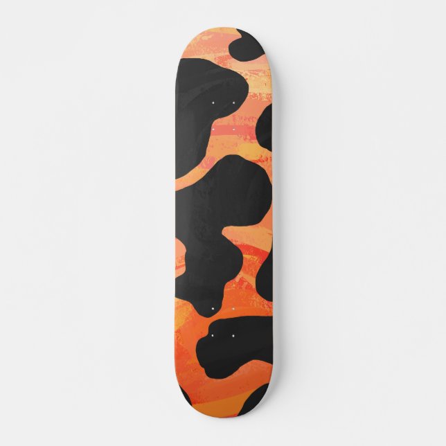 Cow Black and Orange Print Skateboard (Front)