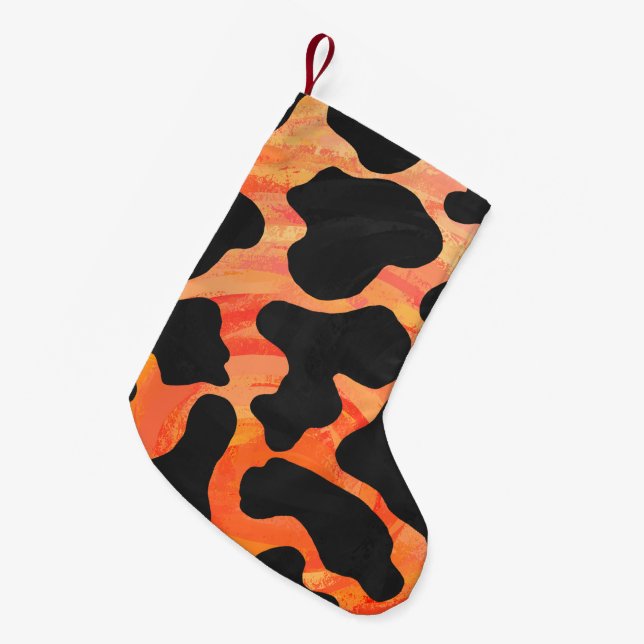 Cow Black and Orange Print Small Christmas Stocking (Front (Hanging))