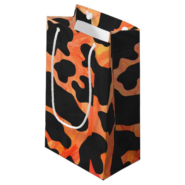 Cow Black and Orange Print Small Gift Bag (Front Angled)