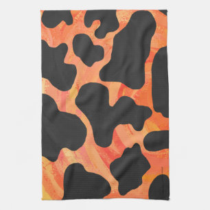 Cow Black and Orange Print Tea Towel