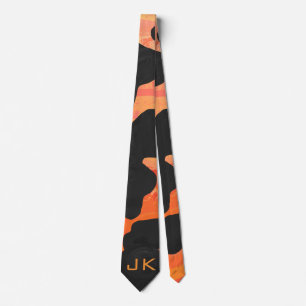 Cow Black and Orange Print Tie