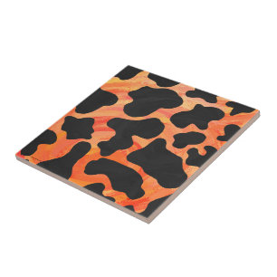 Cow Black and Orange Print Tile