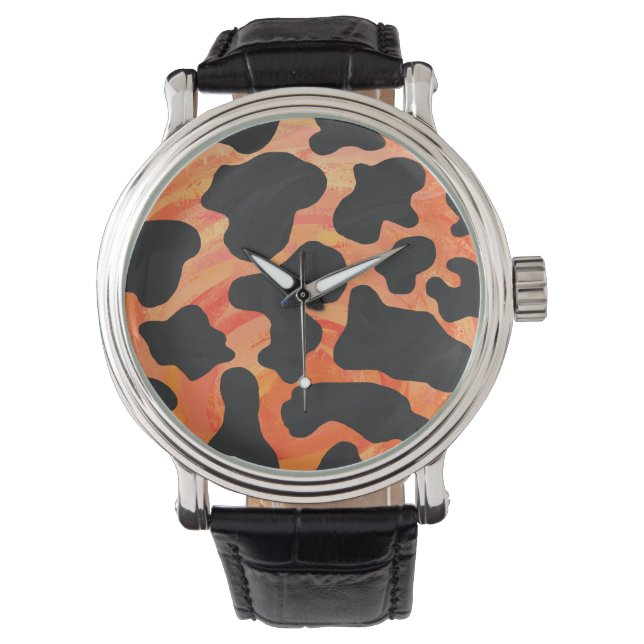 Cow Black and Orange Print Watch (Front)