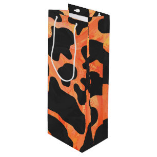 Cow Black and Orange Print Wine Gift Bag