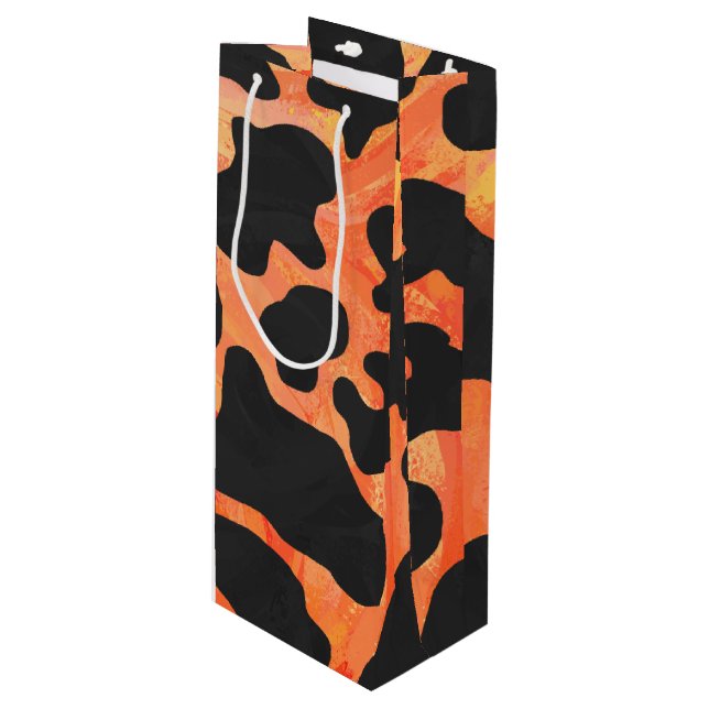 Cow Black and Orange Print Wine Gift Bag (Front Angled)